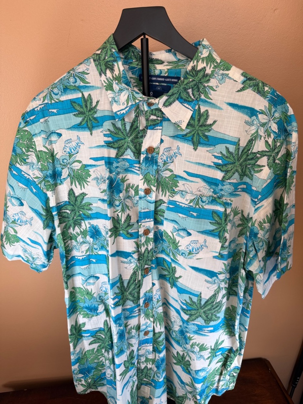 Old Navy Blue & Green Tropical Print Button-Down Shirt